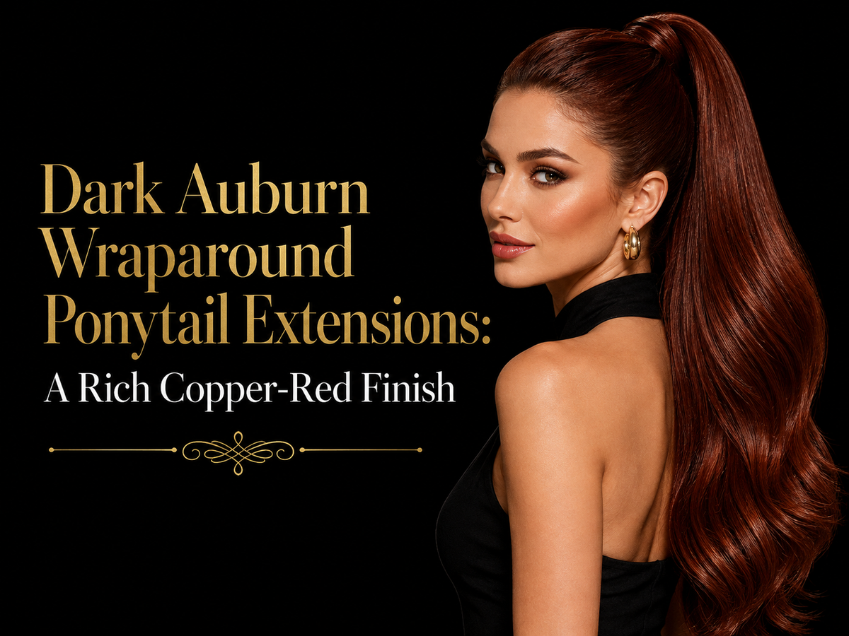Dark Auburn Wraparound Ponytail Extensions: A Rich Copper-Red Finish