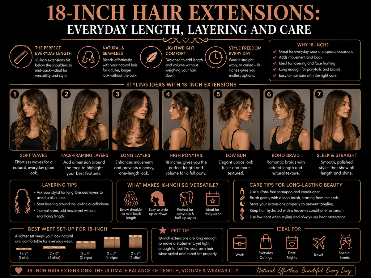 18-Inch Hair Extensions: Everyday Length, Layering and Care
