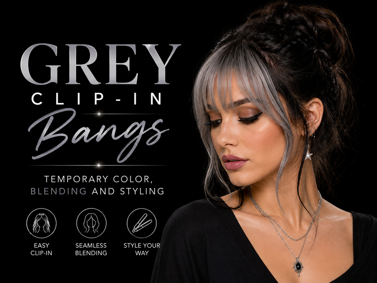 Grey Clip-In Bangs: Temporary Color, Blending and Styling