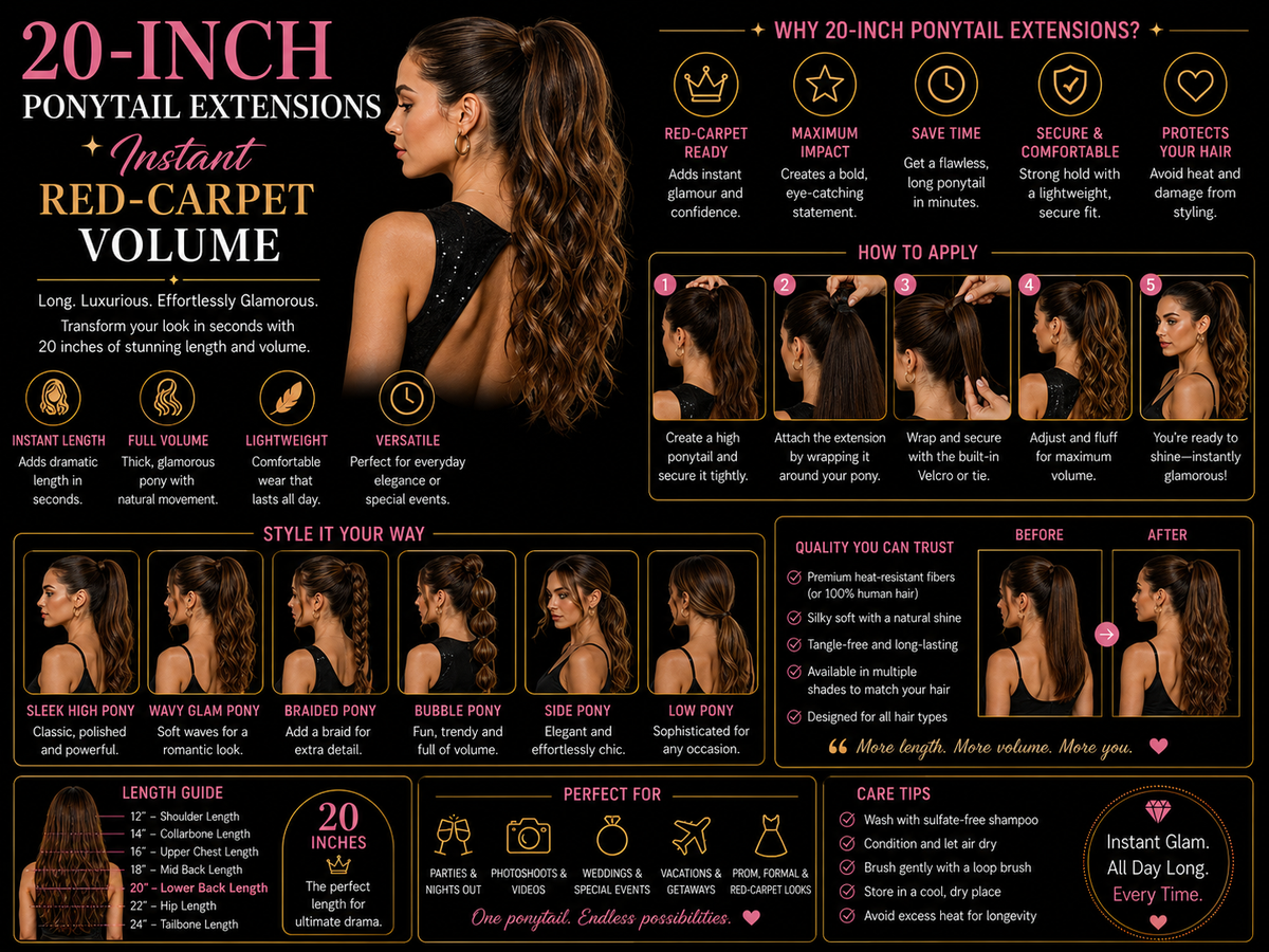 20-Inch Ponytail Extensions: Instant Red-Carpet Volume