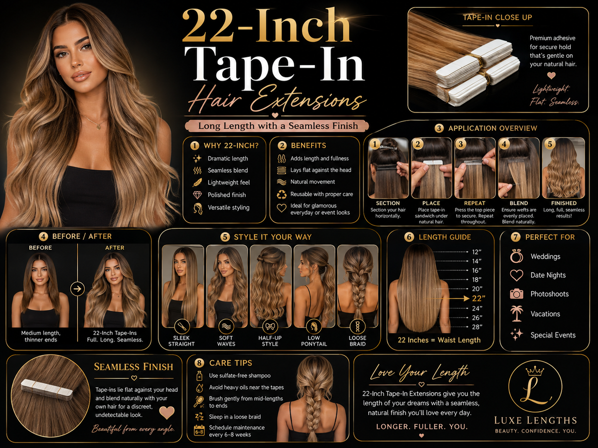 22-Inch Tape-In Hair Extensions: Long Length with a Seamless Finish