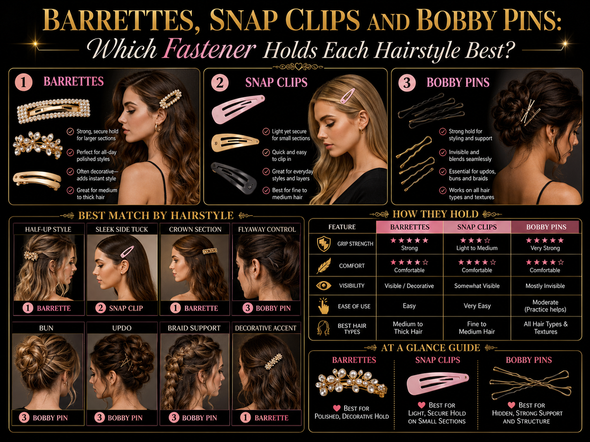 Barrettes, Snap Clips and Bobby Pins: Which Fastener Holds Each Hairstyle Best?