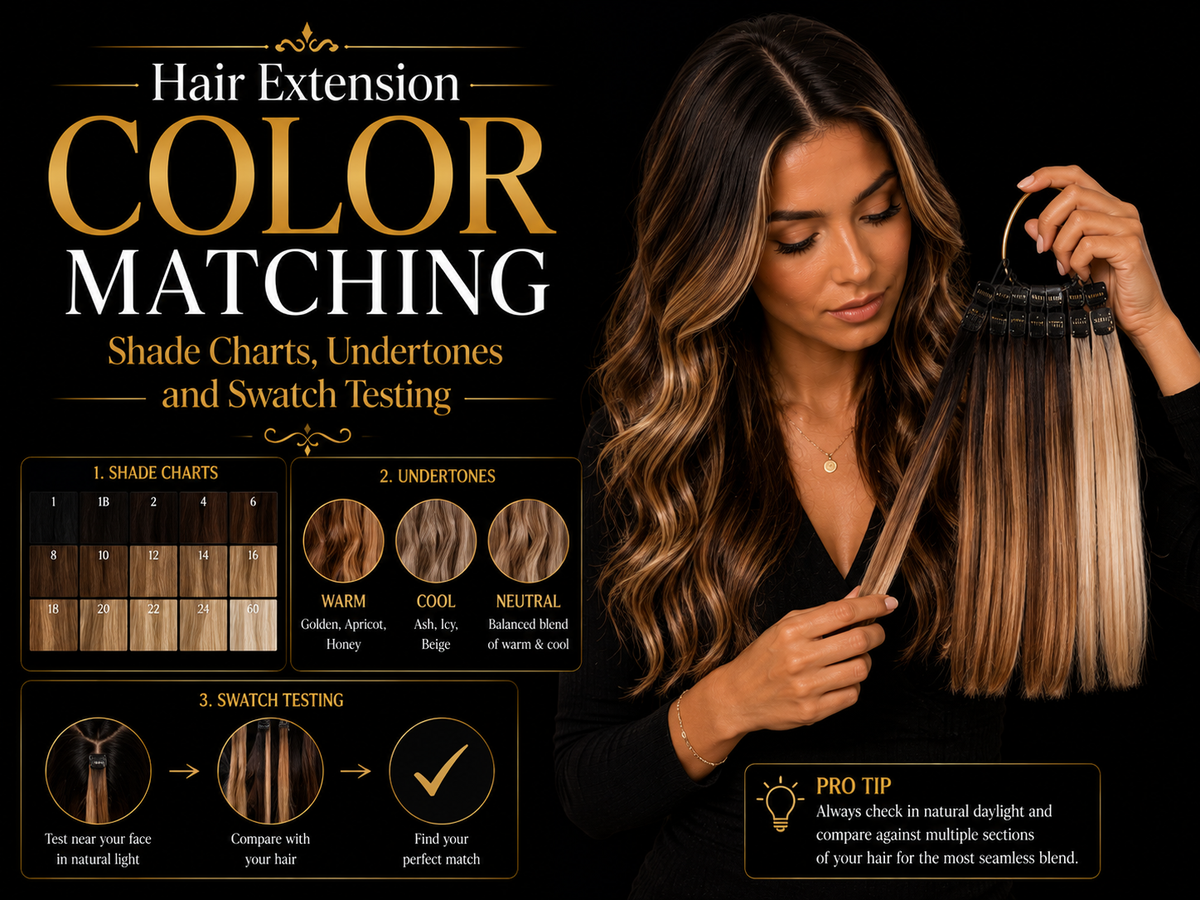 Hair Extension Color Matching: Shade Charts, Undertones and Swatch Testing