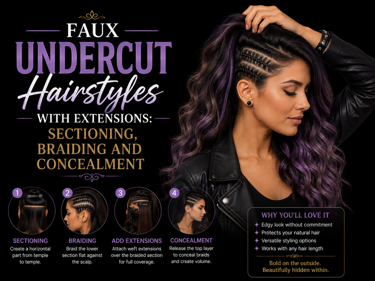 Faux Undercut Hairstyles with Extensions: Sectioning, Braiding and Concealment