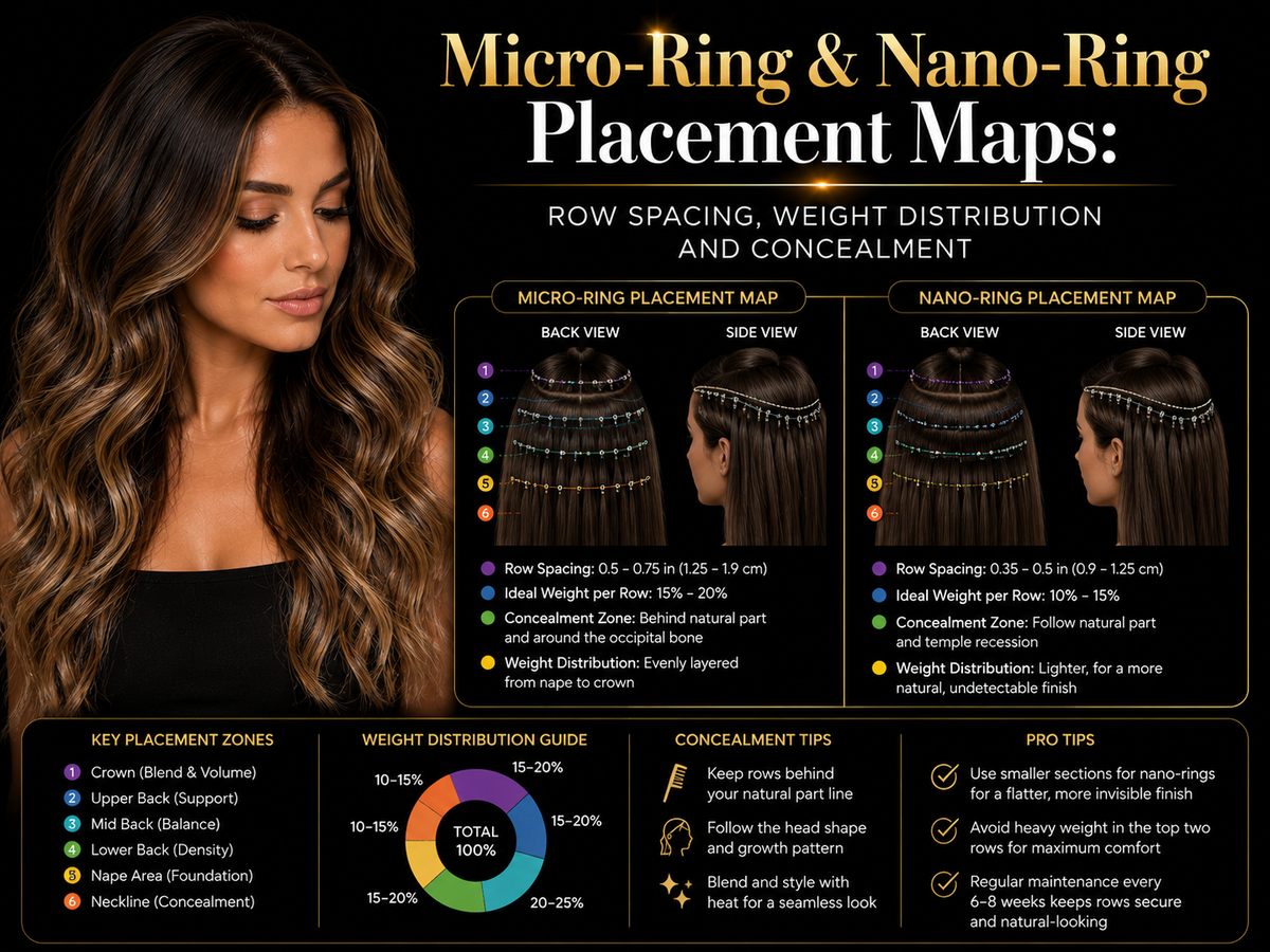 Micro-Ring and Nano-Ring Placement Maps: Row Spacing, Weight Distribution and Concealment