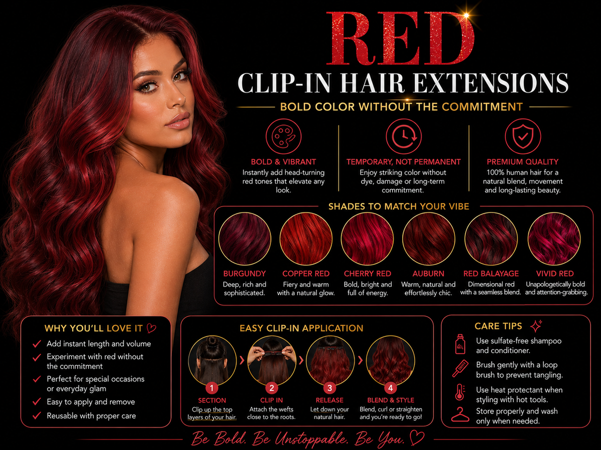 Red Clip-In Hair Extensions: Bold Color without the Commitment