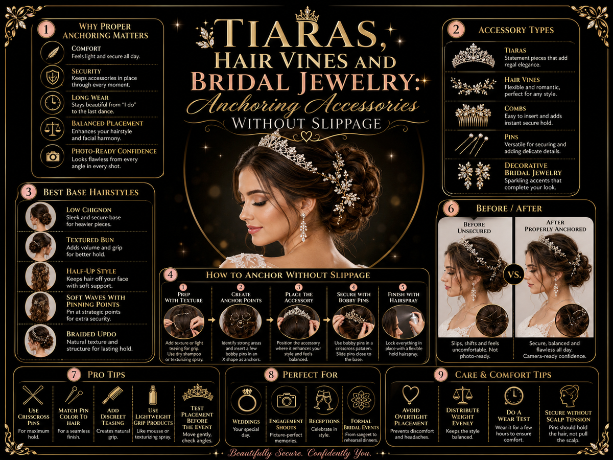Tiaras, Hair Vines and Bridal Jewelry: Anchoring Accessories Without Slippage