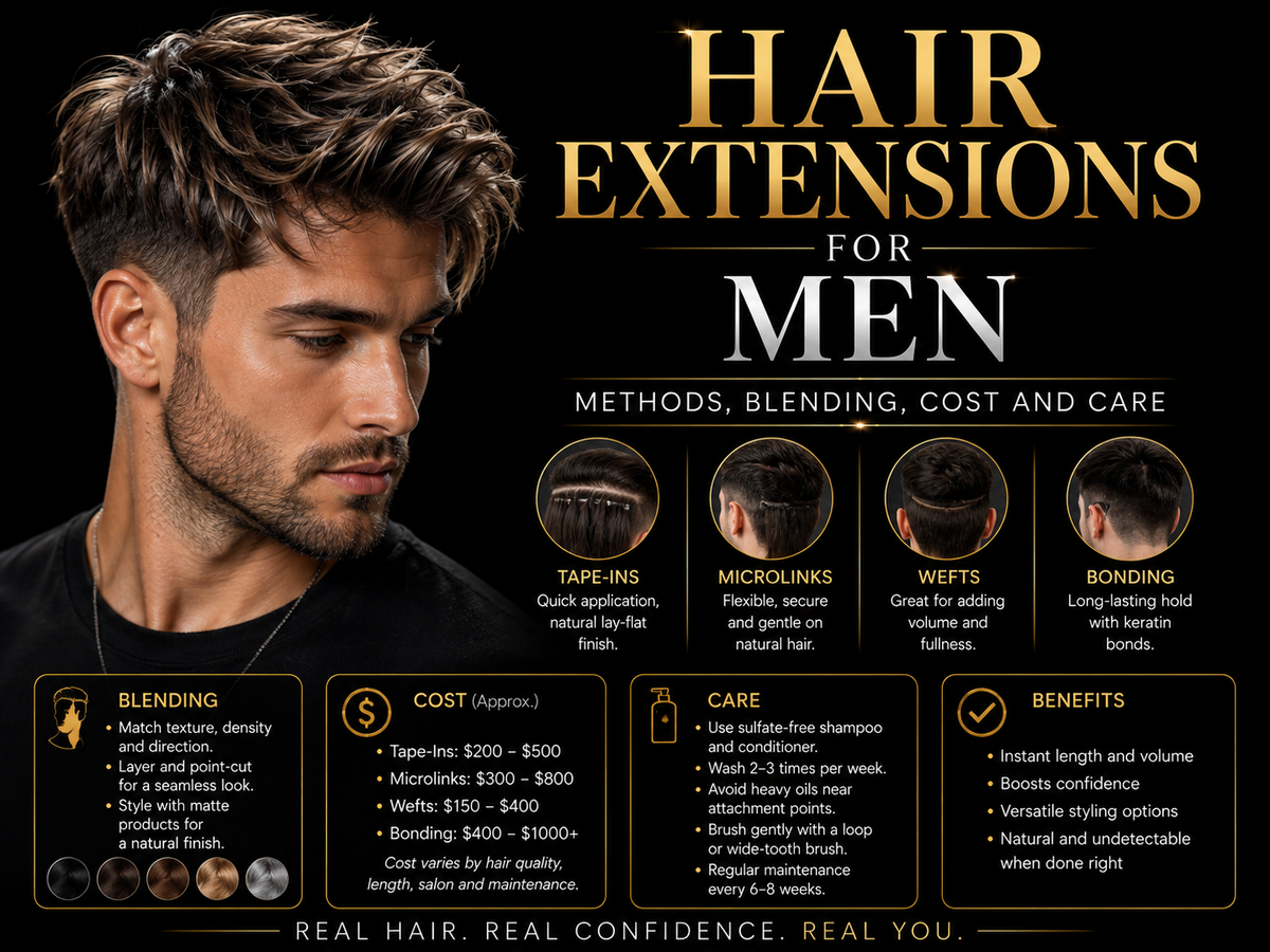 Hair Extensions for Men: Methods, Blending, Cost and Care