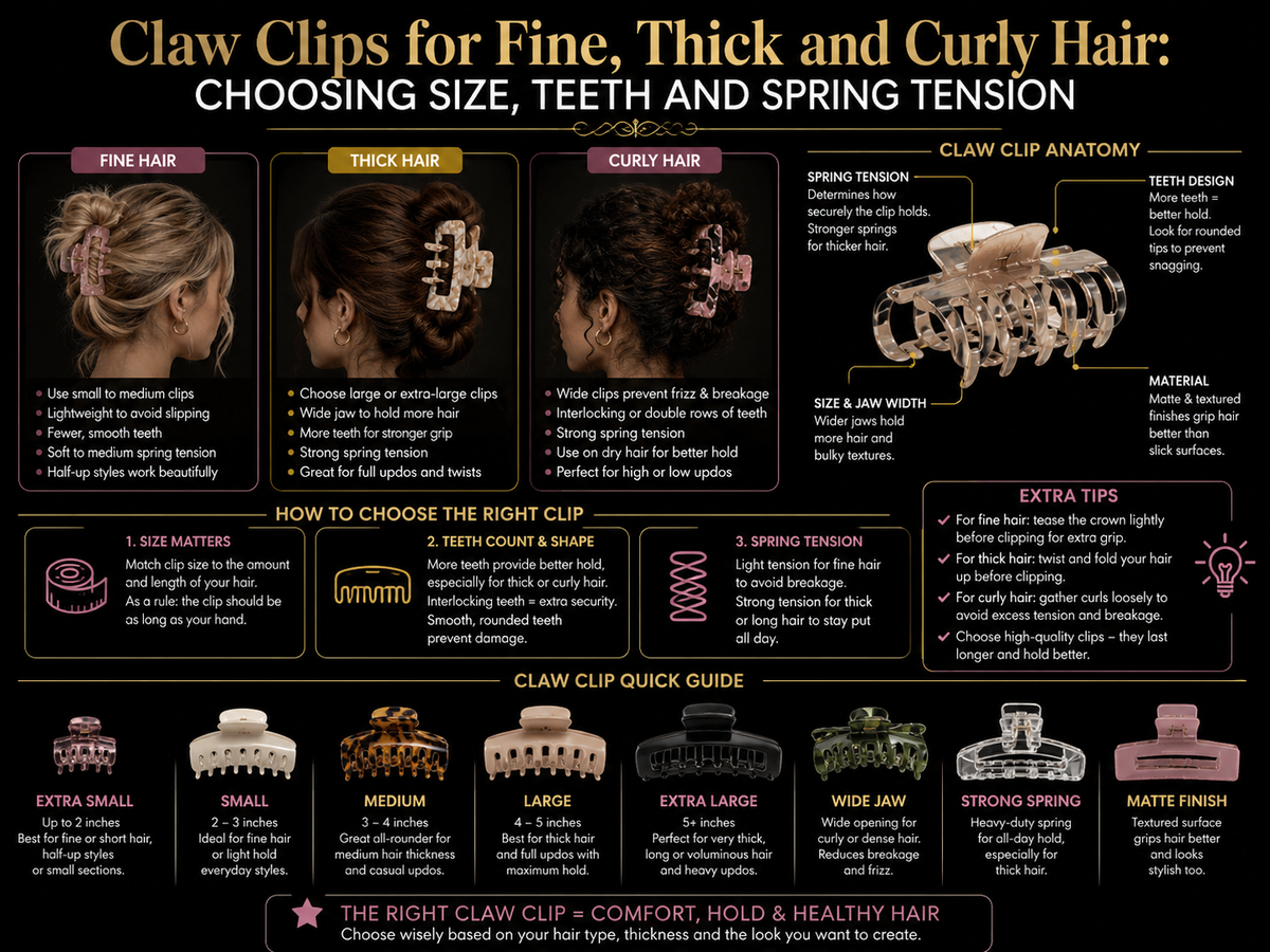 Claw Clips for Fine, Thick and Curly Hair: Choosing Size, Teeth and Spring Tension