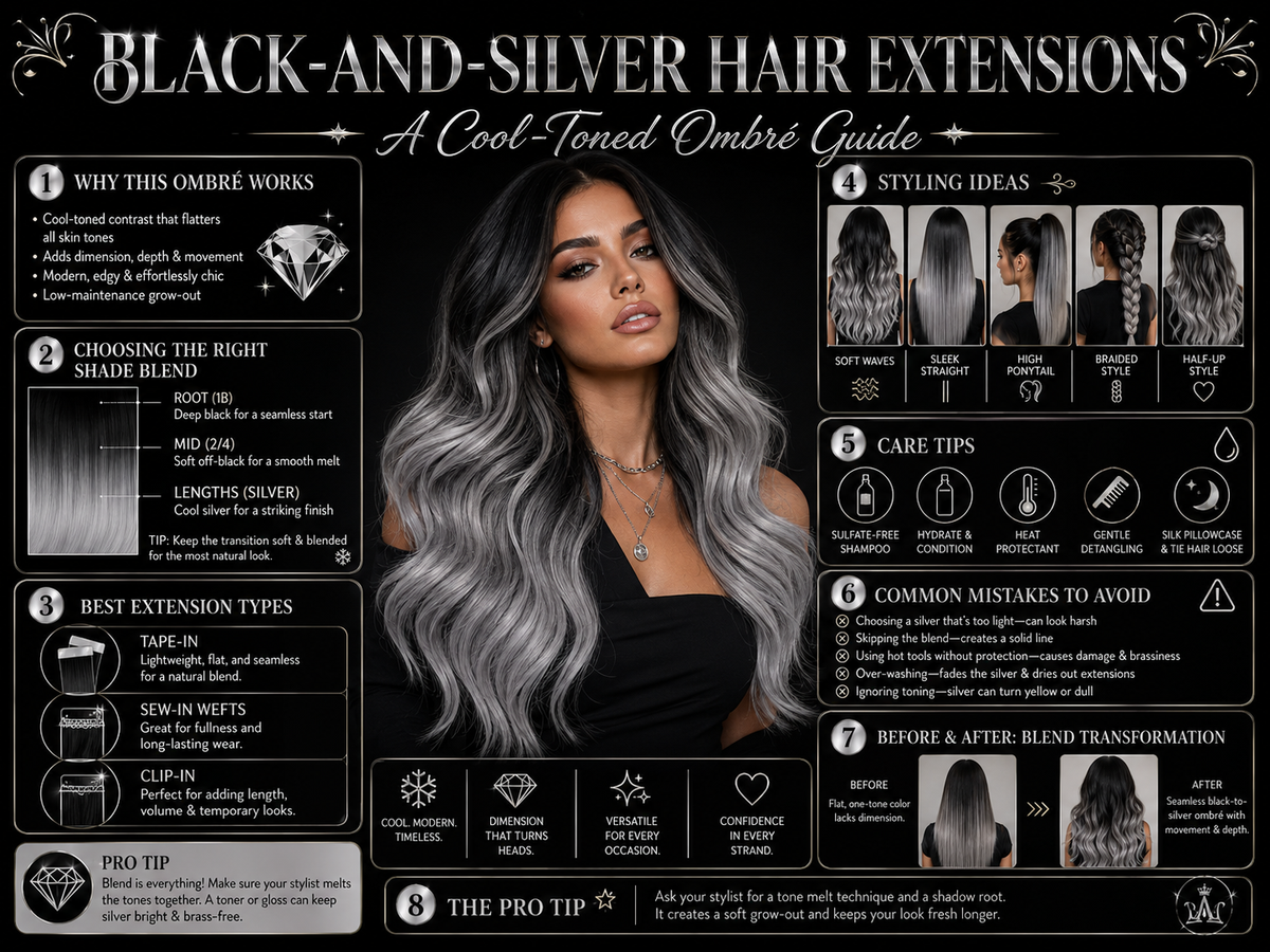 Black-And-Silver Hair Extensions: A Cool-Toned Ombré Guide