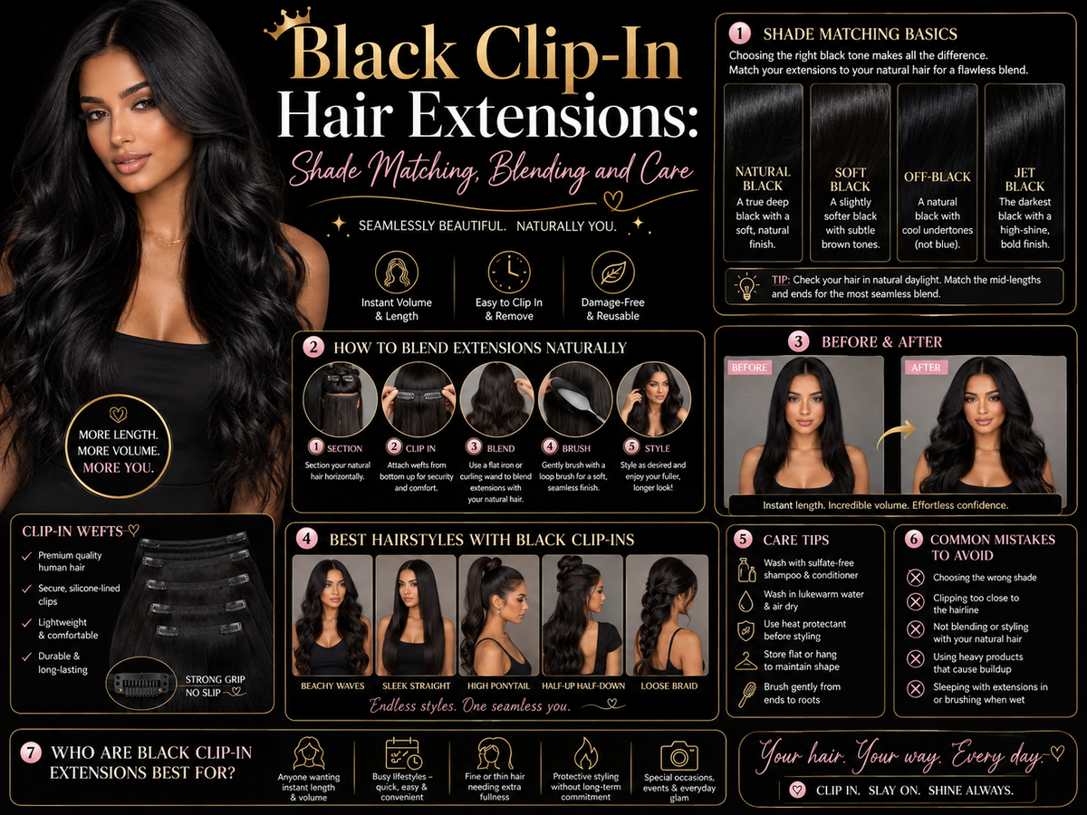 Black Clip-In Hair Extensions: Shade Matching, Blending and Care