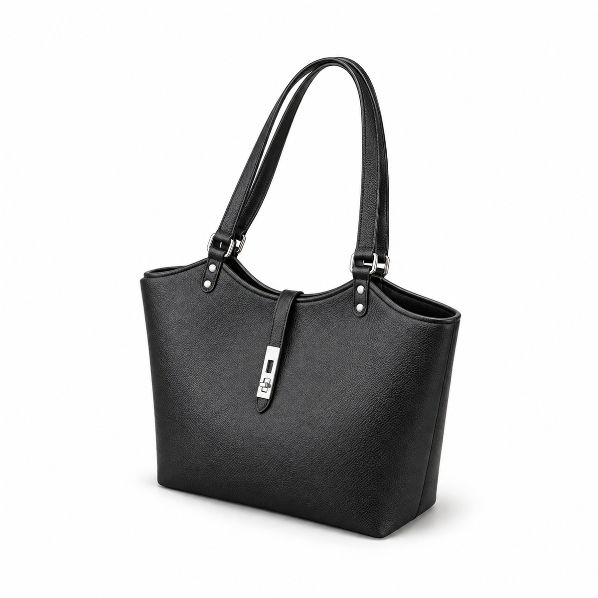 Elegant Black Textured Leather Shoulder Tote-2