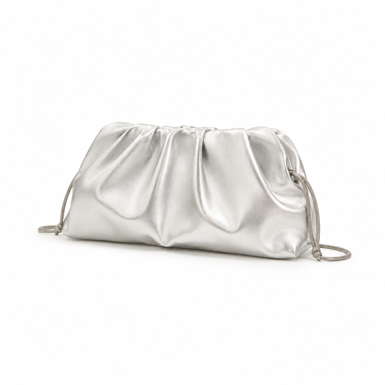 Metallic Silver Ruched Drawstring Clutch Bag-1