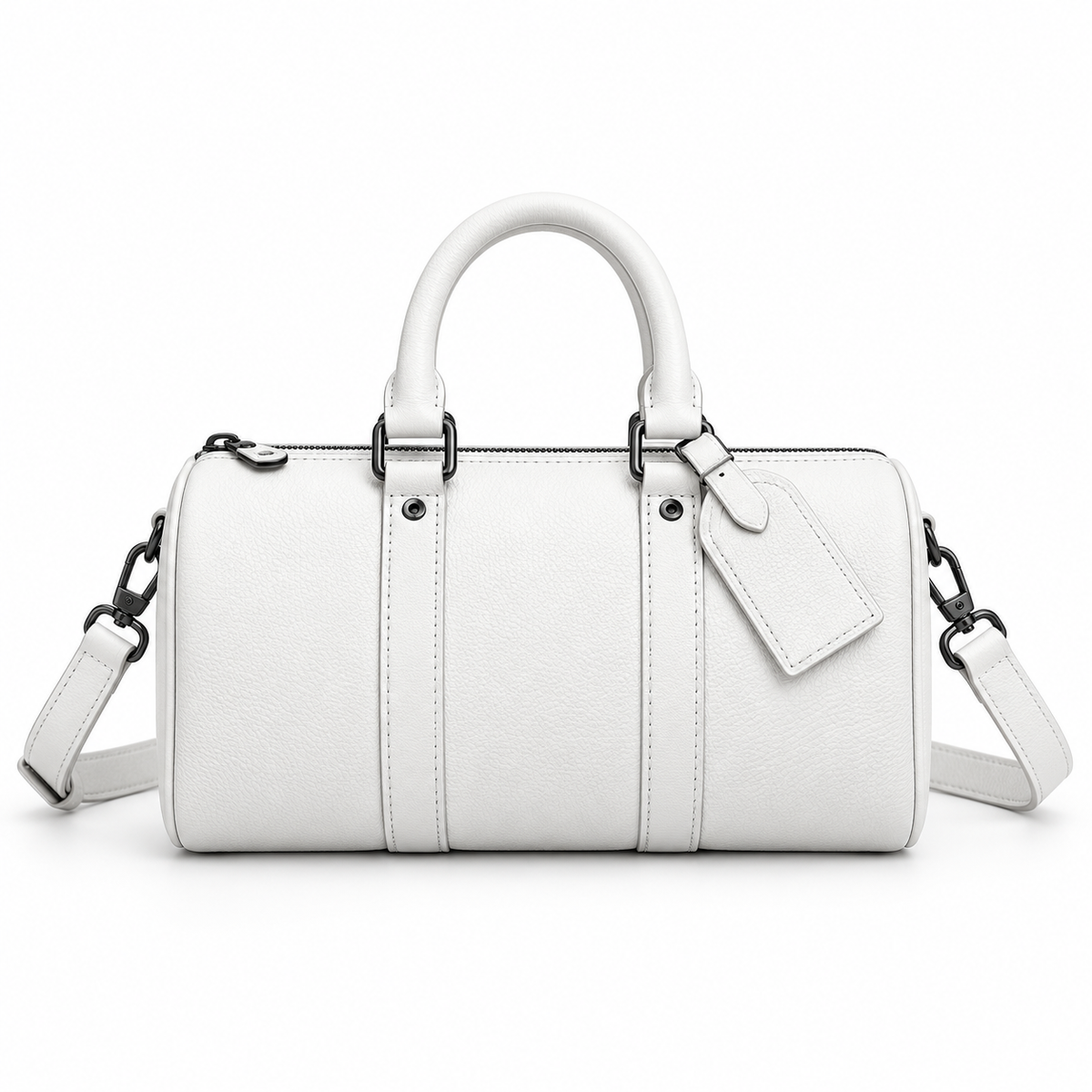 White Textured Barrel Handbag With Strap-4