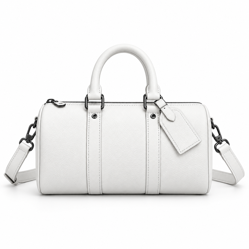 White Textured Barrel Handbag With Strap-4