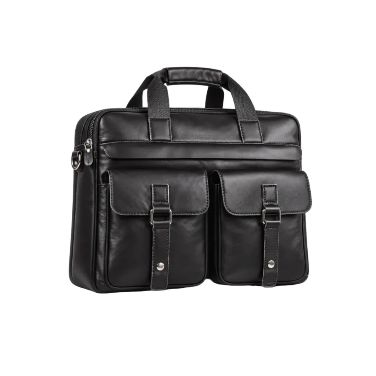 Classic Black Leather Briefcase With Pockets-1