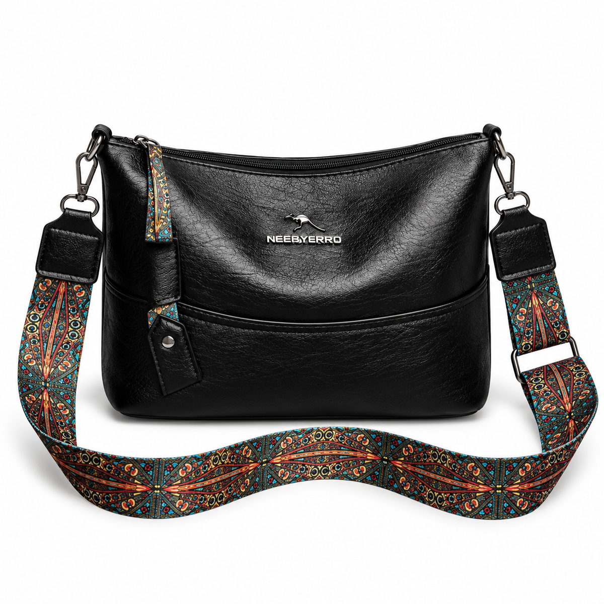 Black Crossbody Bag With Paisley Strap-2