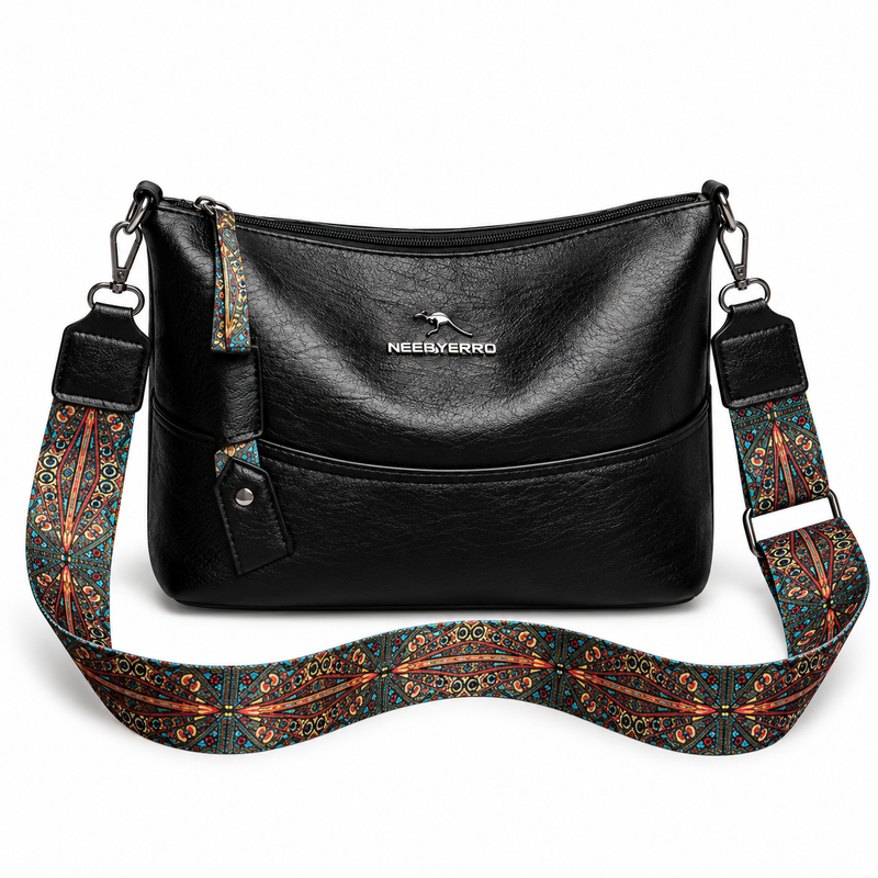 Black Crossbody Bag With Paisley Strap-2