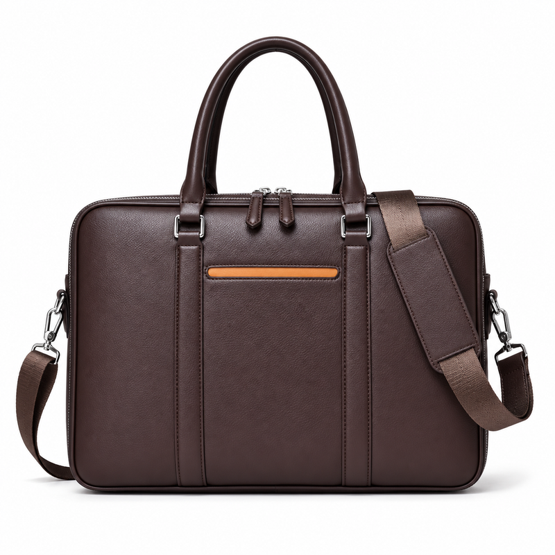Classic Brown Leather Laptop Briefcase Bag-4