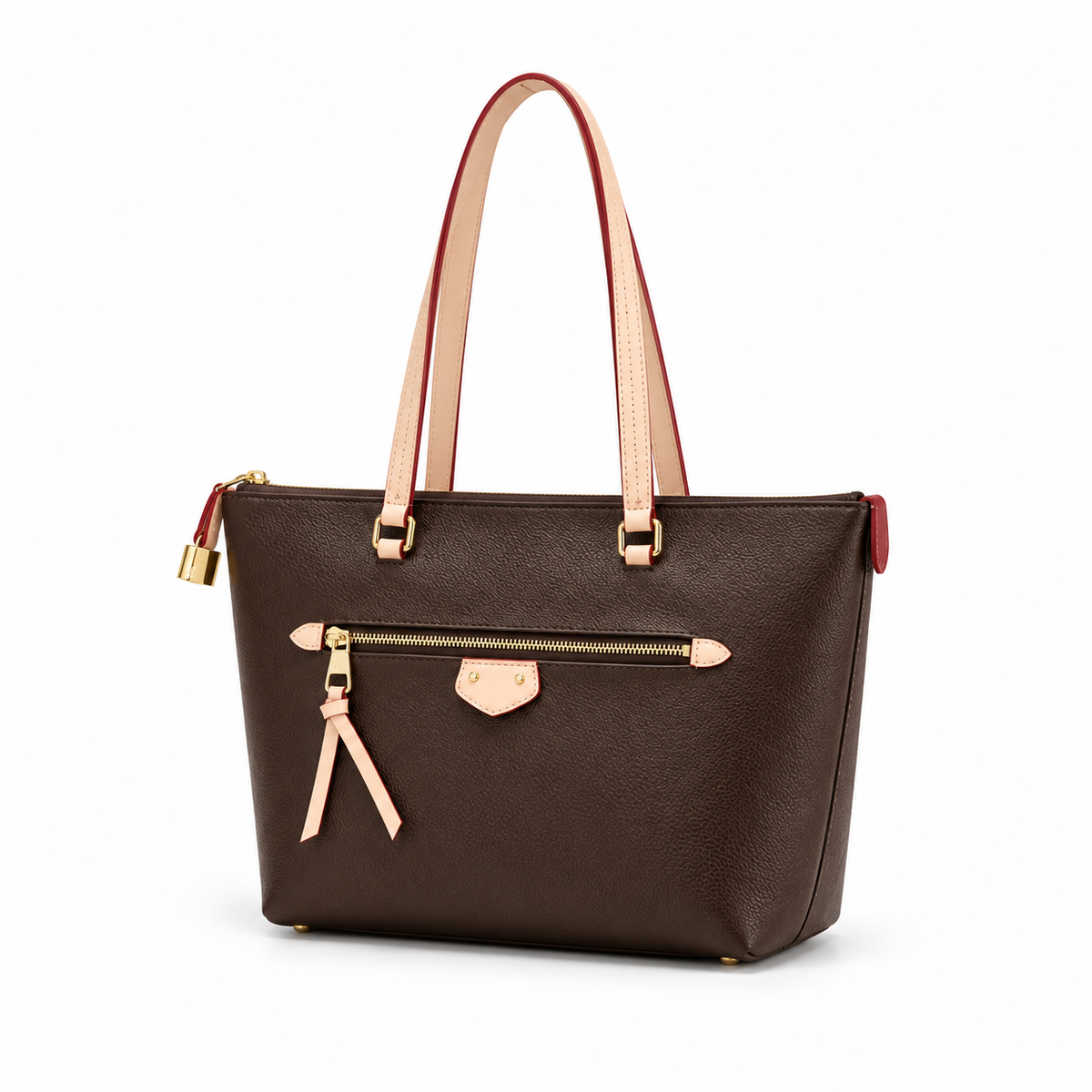Elegant Brown Zip Detail Tote Handbag-3
