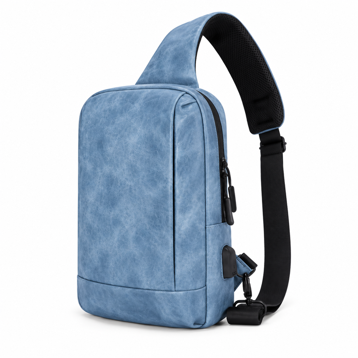 Sky Blue Textured Everyday Crossbody Bag-4