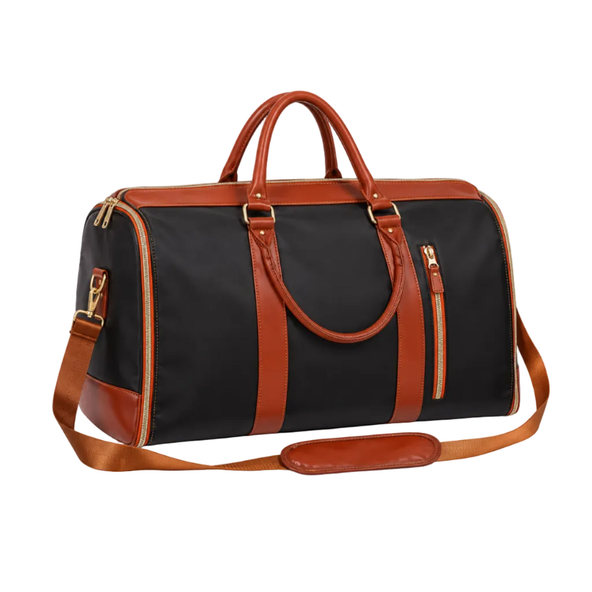 Black Convertible Garment Bag Brown Trim-1