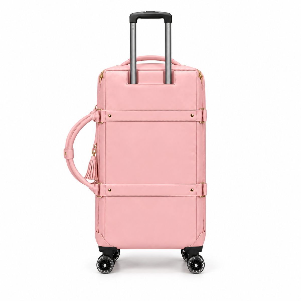 Elegant Pink Leather Trolley Duffel Bag