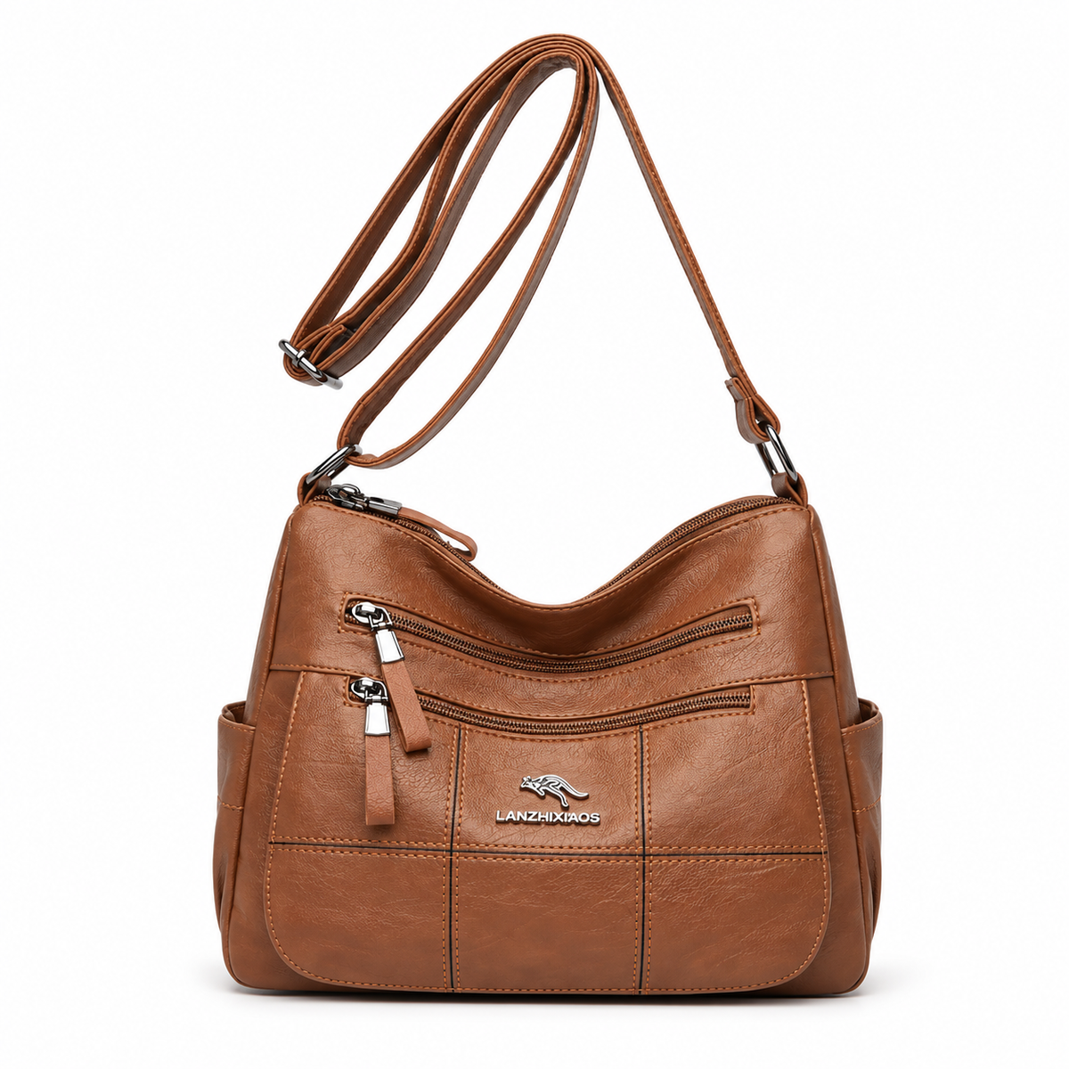 Brown Multi Pocket Adjustable Crossbody Bag-4