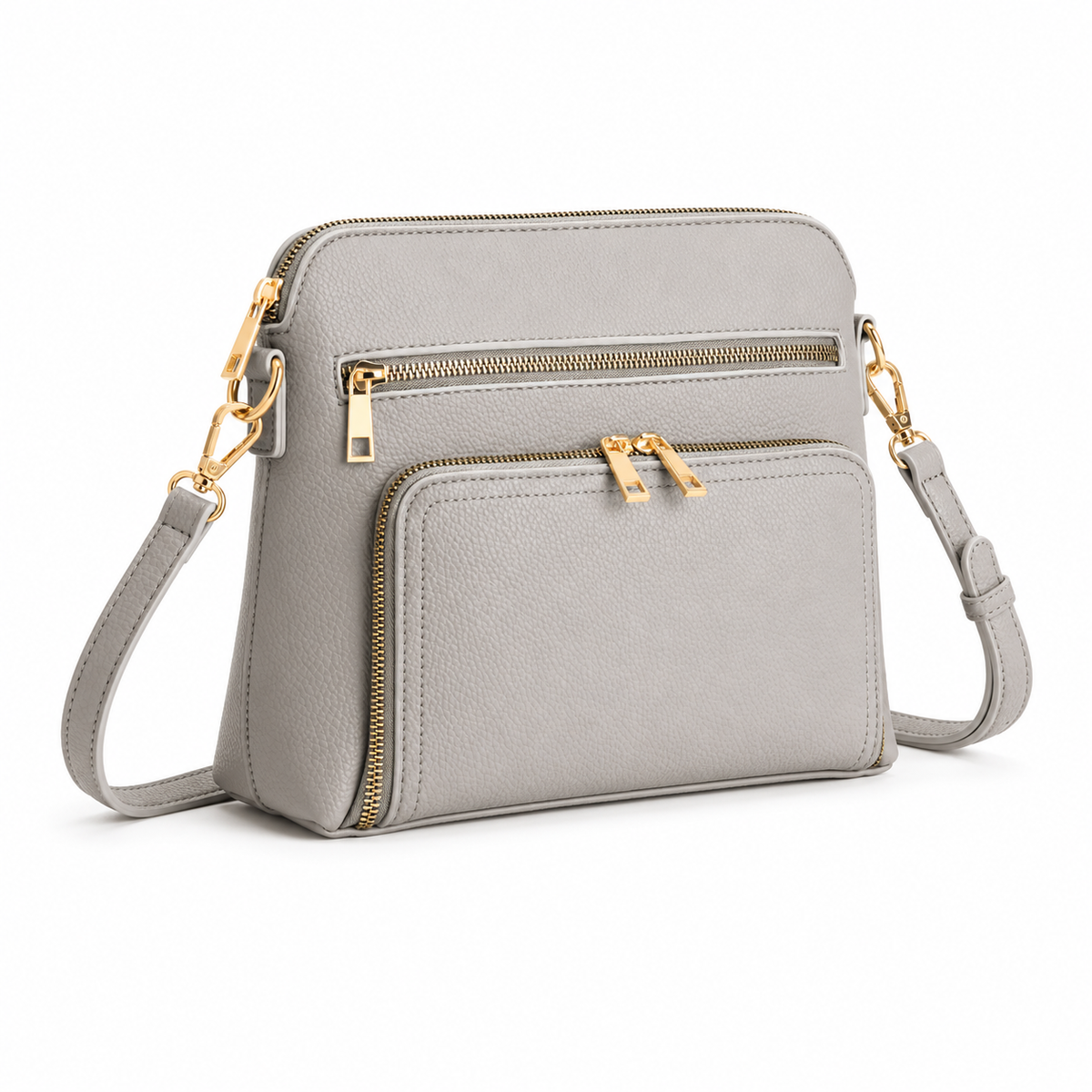 Elegant Grey Textured Crossbody Zipper Bag-3