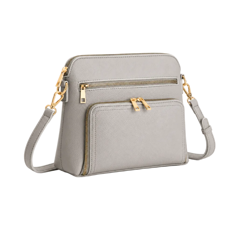 Elegant Grey Textured Crossbody Zipper Bag-1