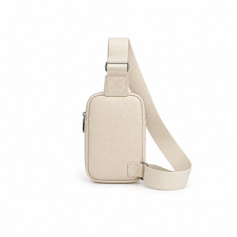 Ivory Textured Sling Bag With Adjustable-Strap-2