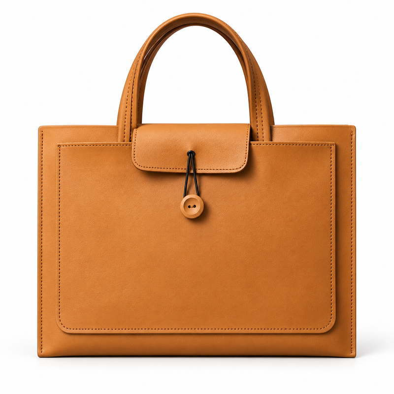 Classic Tan Leather Laptop Tote Bag-3
