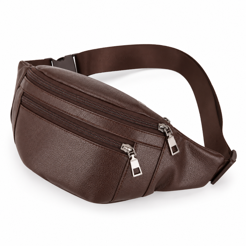 Coffee Brown Textured Adjustable Waist Bag-4
