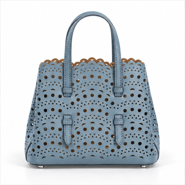 Elegant Laser Cut Blue Tote Handbag-4