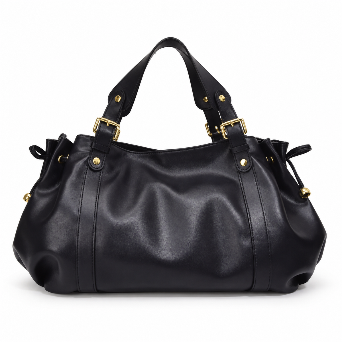 Elegant Black Handbag With Gold Accents-4