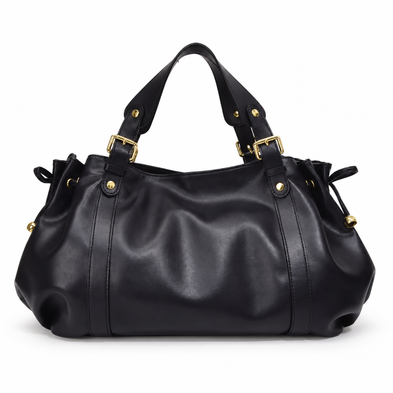 Elegant Black Handbag With Gold Accents-4