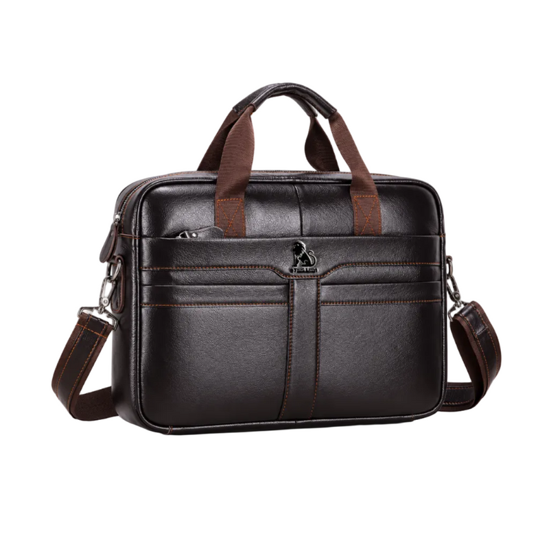 Classic Coffee Leather Briefcase With Strap-1