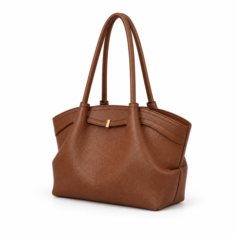 Brown Pebbled Leather Elegant Shoulder Tote-3