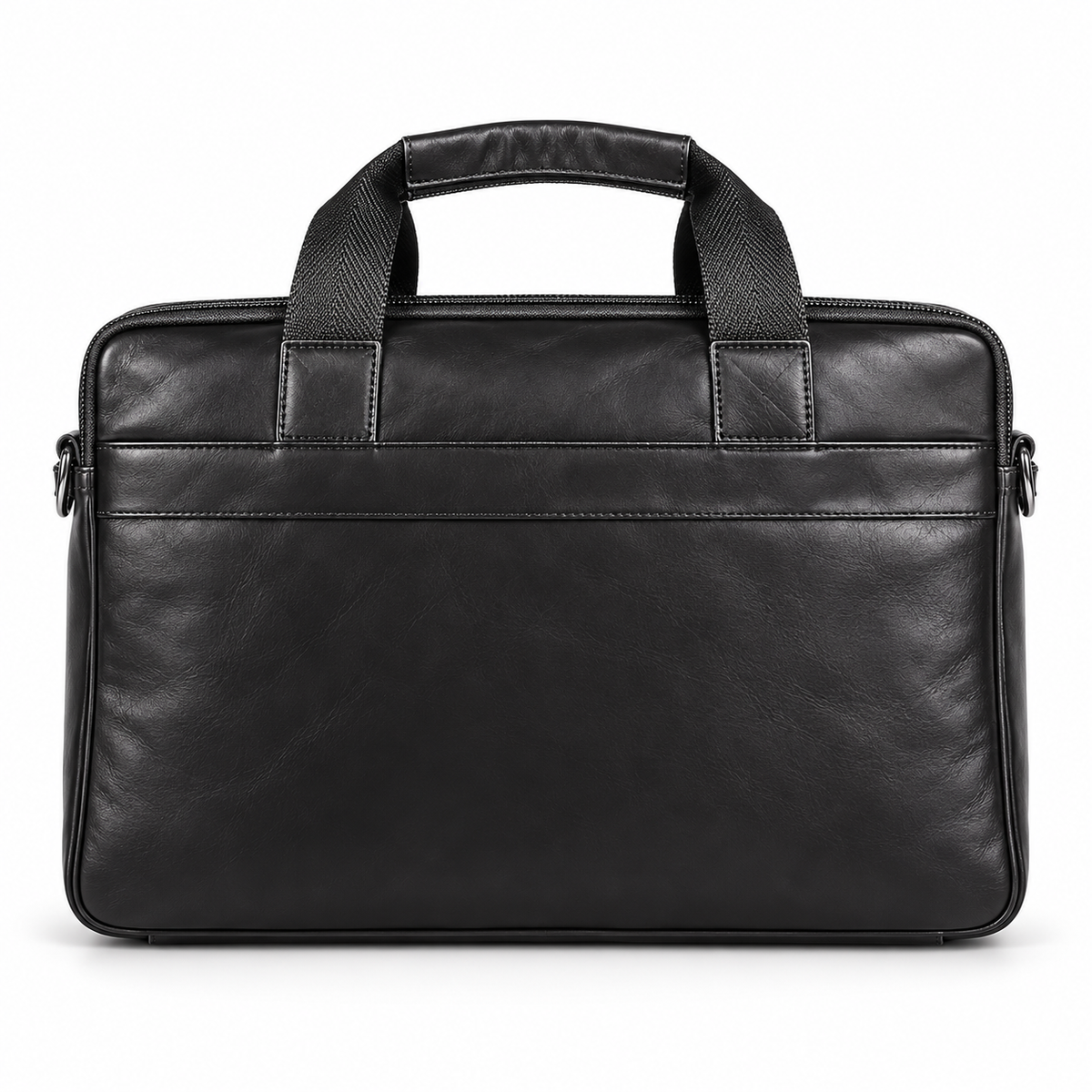 Classic Black Leather Briefcase With Pockets-3