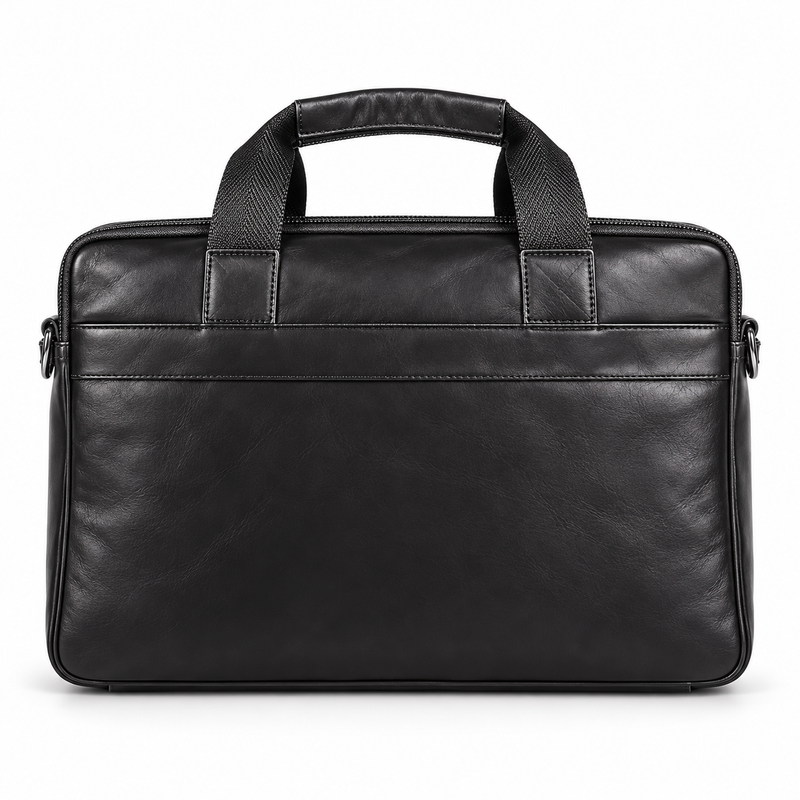 Classic Black Leather Briefcase With Pockets-3