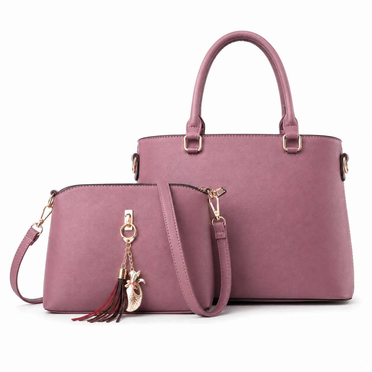 2-Piece Dusty Rose Tote Handbag and Crossbody Bag Set-2