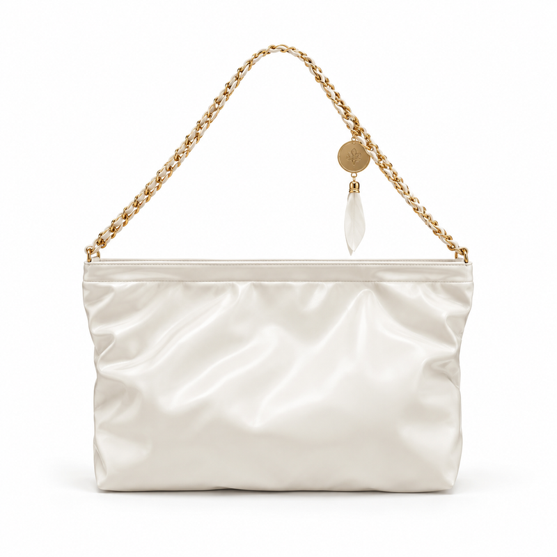 Ivory Ruched Gold Chain Shoulder Bag-4