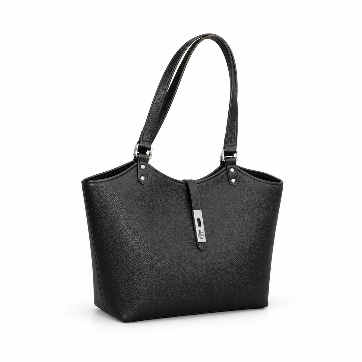 Elegant Black Textured Leather Shoulder Tote