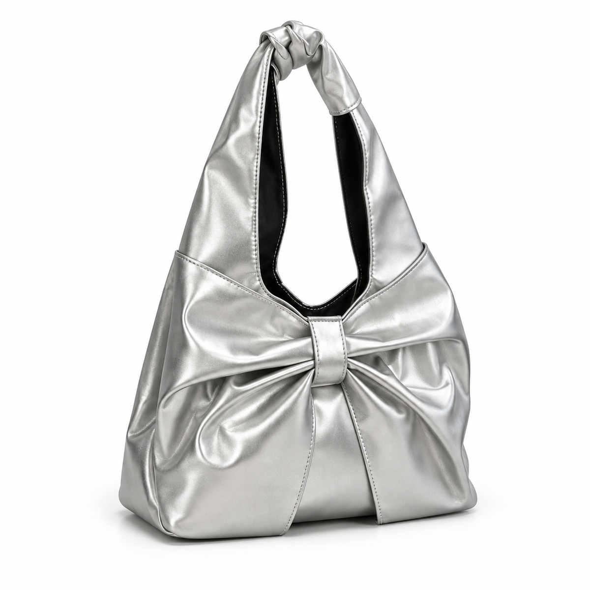 Metallic Bow Knot Silver Shoulder Bag-1