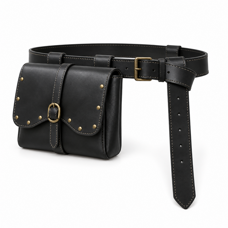 Vintage Black Studded Waist Belt Pouch-2