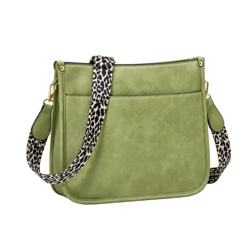 Olive Green Leopard Strap Crossbody Bag-1