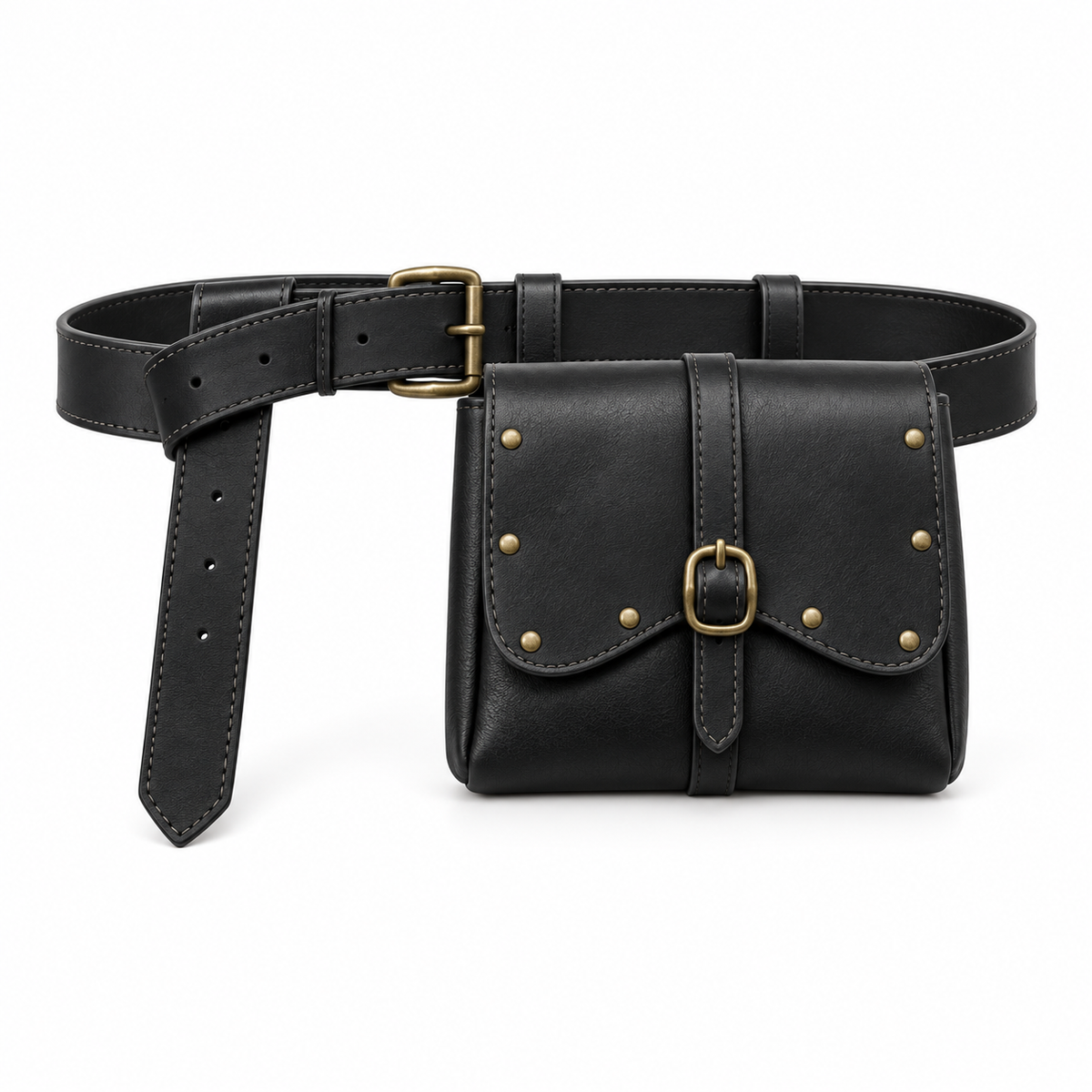 Vintage Black Studded Waist Belt Pouch-3