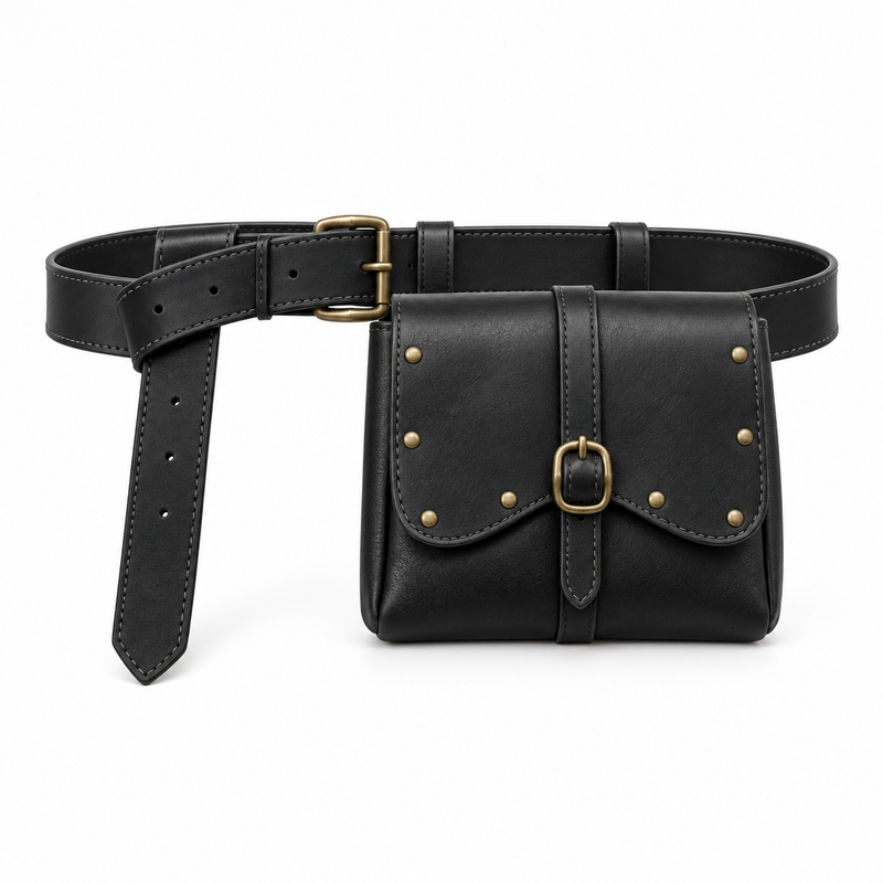 Vintage Black Studded Waist Belt Pouch-3