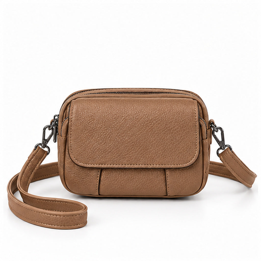 Compact Textured Leather Crossbody Shoulder Bag