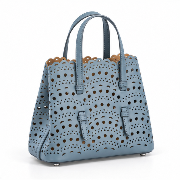 Elegant Laser Cut Blue Tote Handbag-1